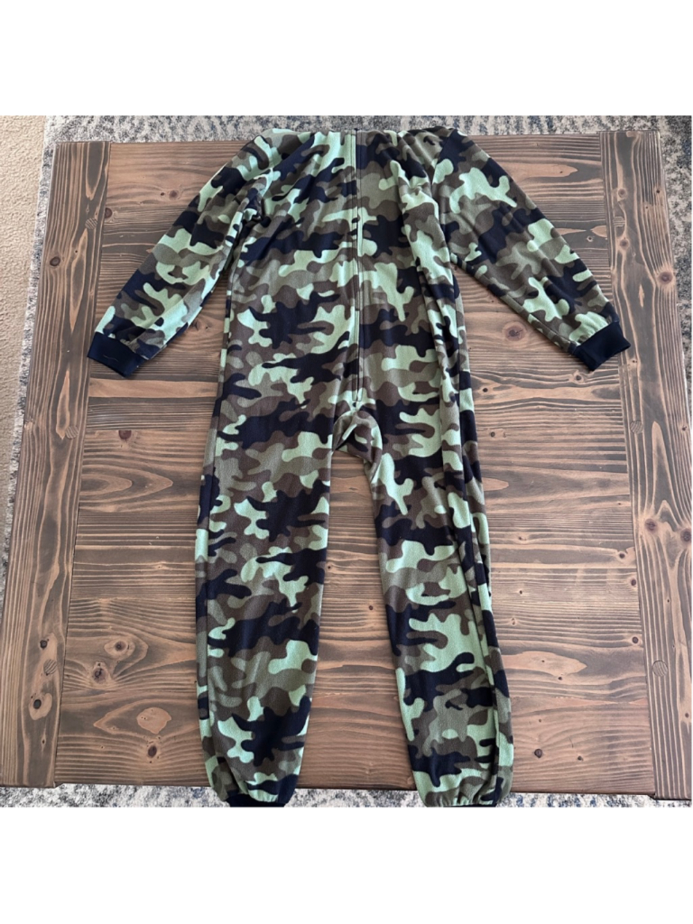 PJ Place Boys Camo Pajamas One Piece Hooded Fleece Size 7/8